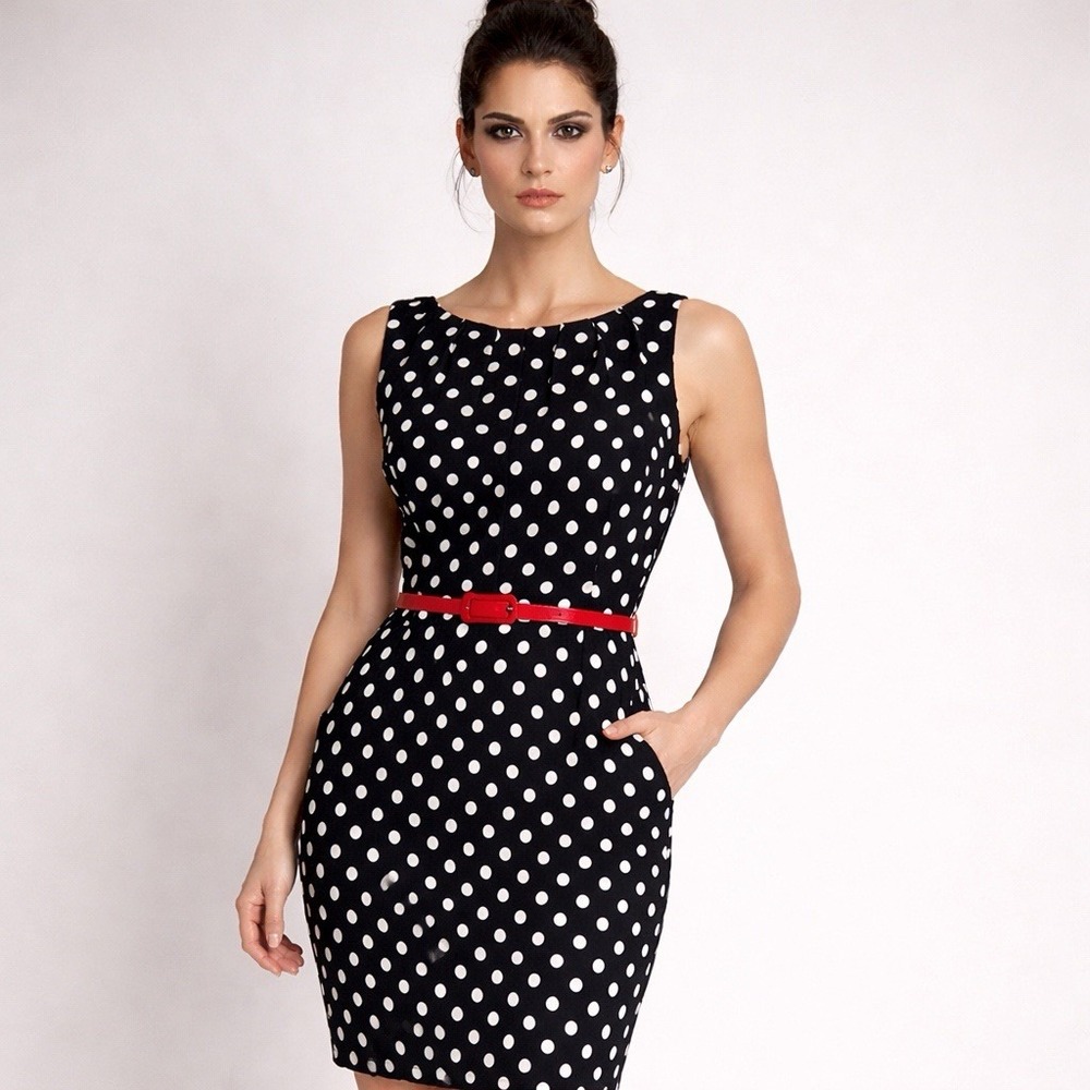 Lauren Ralph Lauren Polka Dot Midi Dress with Red Belt